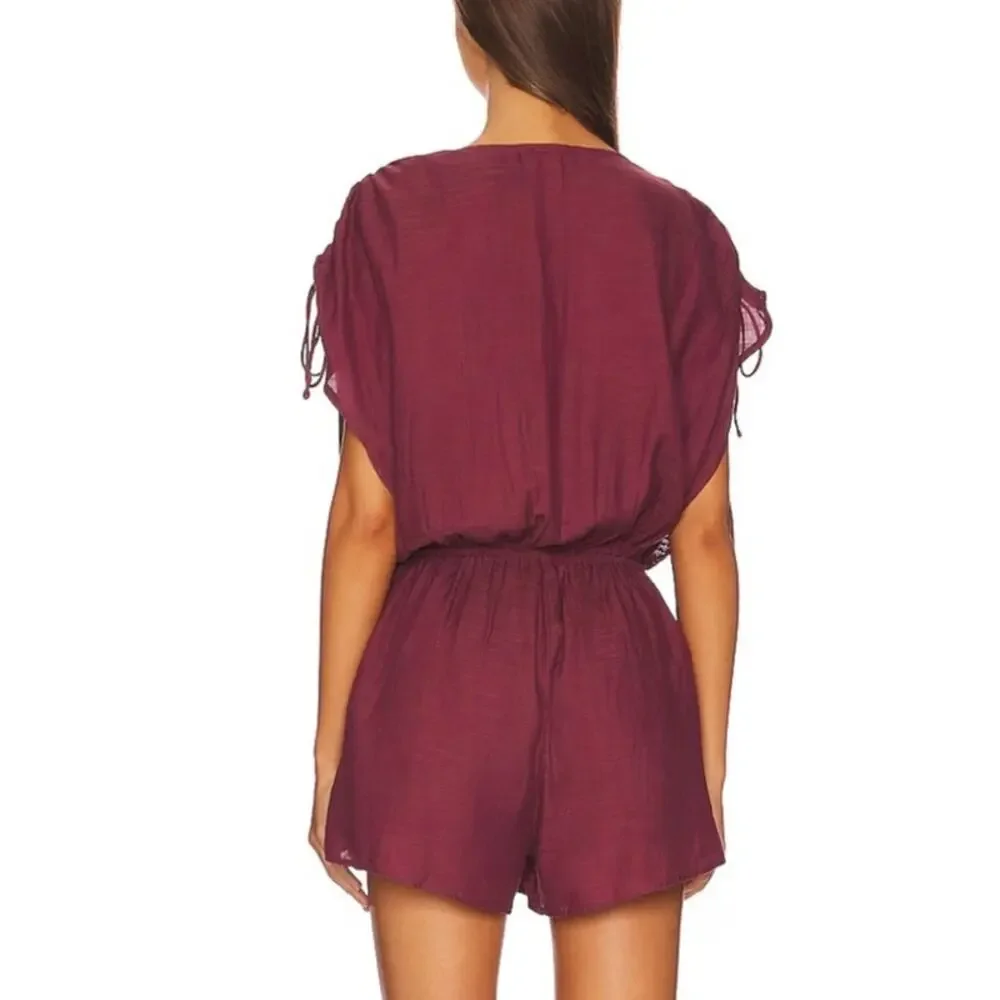 Free People Weila Romper Shorts Dainty Embroidered Filigree Tie Wasit NEW Small - Picture 4 of 11
